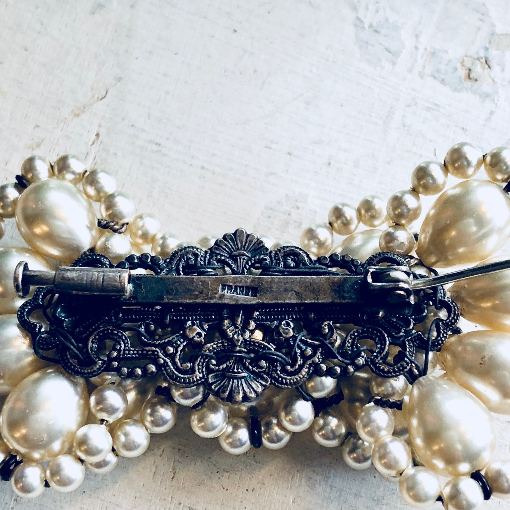 Vintage Brooch, Sterling Silver, Pearl Brooch, Bow Brooch, Bowtie, Vintage Jewelry, Faux Pearls, Made in France, Beaded Jewelry, Bow, Pin