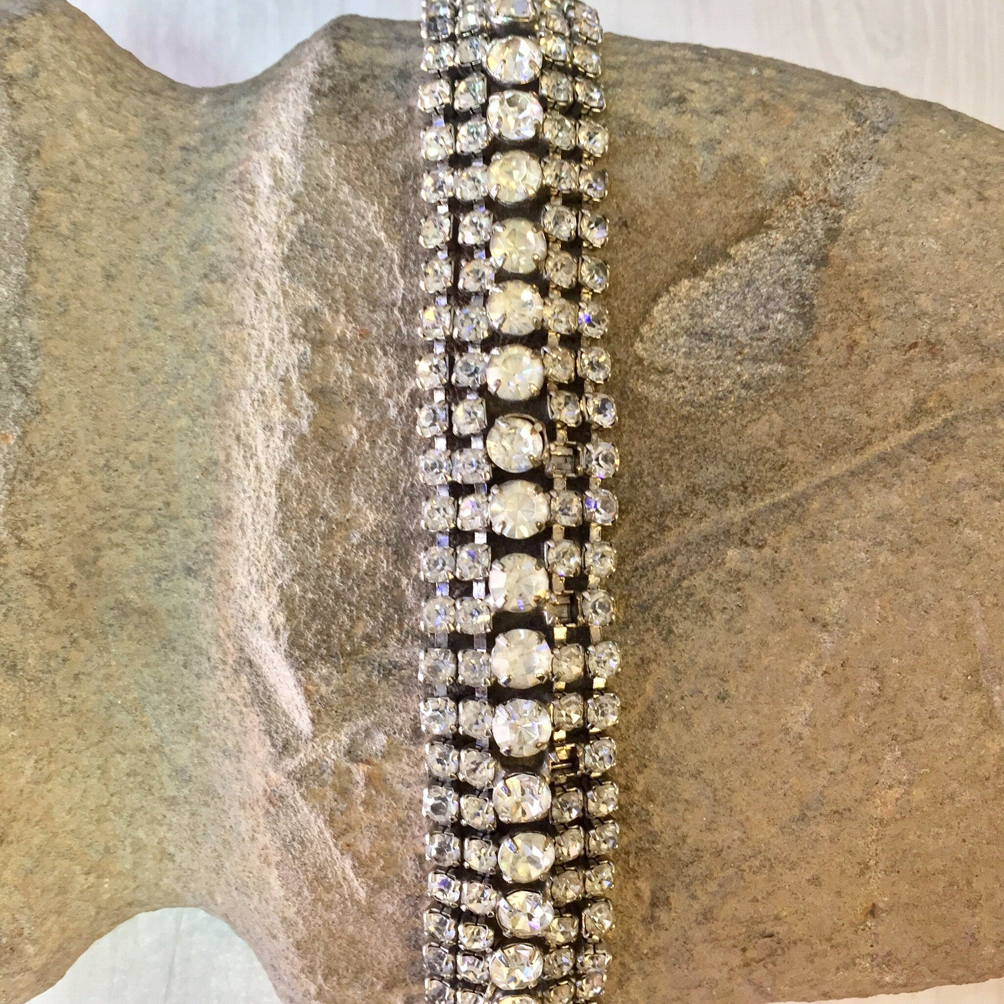 Vintage Bracelet, Rhinestone Bracelet, Formal Bracelet, Beaded Bracelet, Vintage Jewelry, Silver Tone Bracelet, Statement Jewelry,
