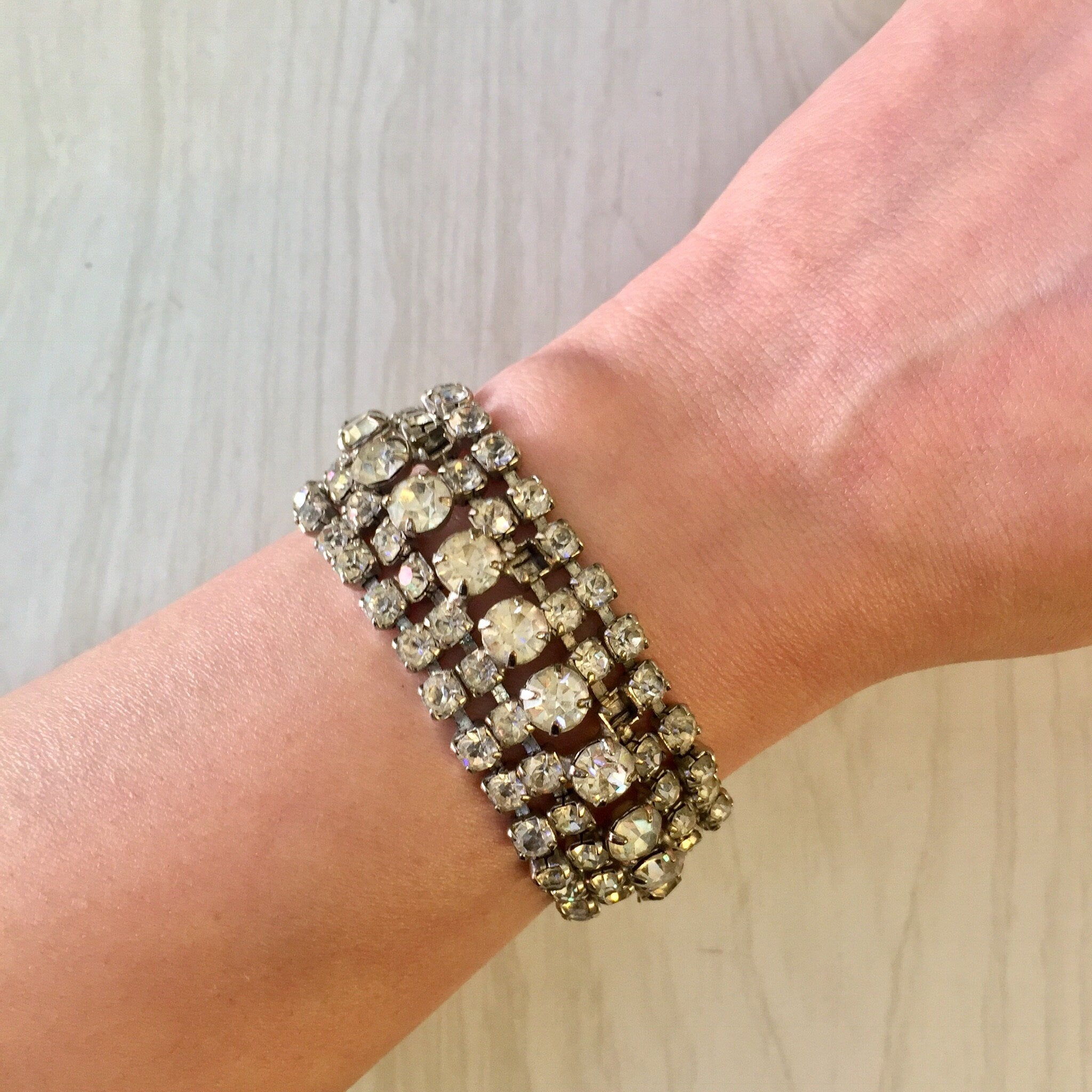 Vintage Bracelet, Rhinestone Bracelet, Formal Bracelet, Beaded Bracelet, Vintage Jewelry, Silver Tone Bracelet, Statement Jewelry,