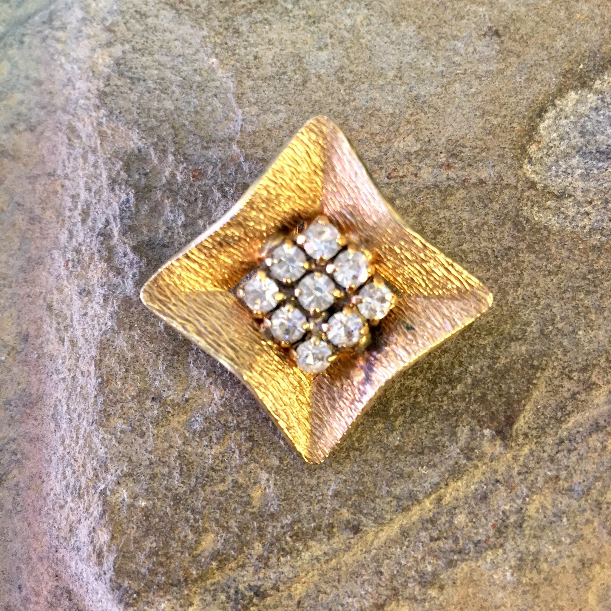 Vintage Earrings, Gold Toned Earrings, Clip On Earrings, Diamond Shaped Earrings, Costume Jewelry, Statement Jewelry