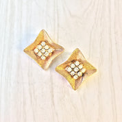 Vintage Earrings, Gold Toned Earrings, Clip On Earrings, Diamond Shaped Earrings, Costume Jewelry, Statement Jewelry