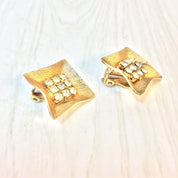 Vintage Earrings, Gold Toned Earrings, Clip On Earrings, Diamond Shaped Earrings, Costume Jewelry, Statement Jewelry
