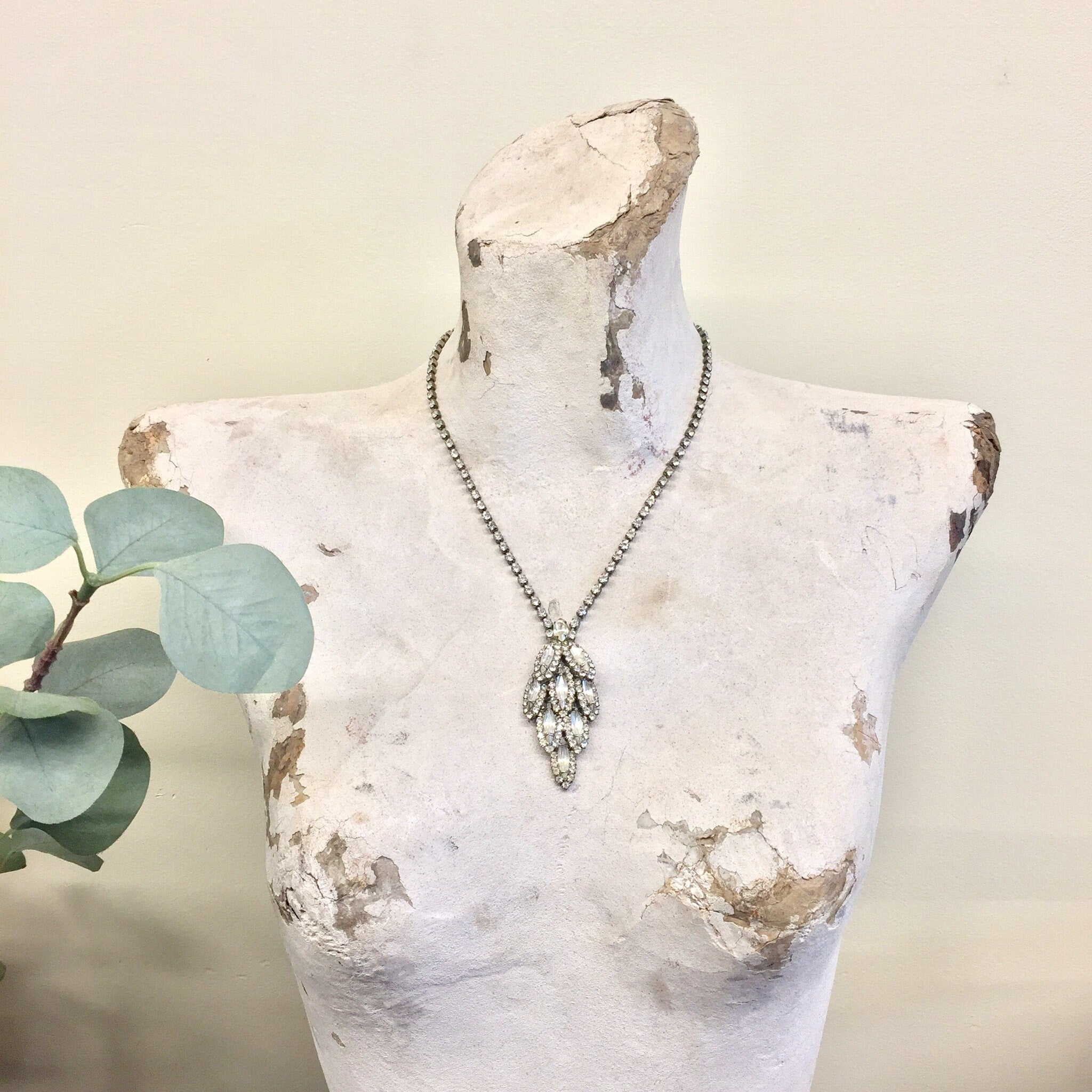 Vintage Silver Necklace, Silver Tone Necklace, Rhinestone Necklace, Rhinestone Jewelry, Statement Necklace, Beaded Jewelry, Vintage Jewelry