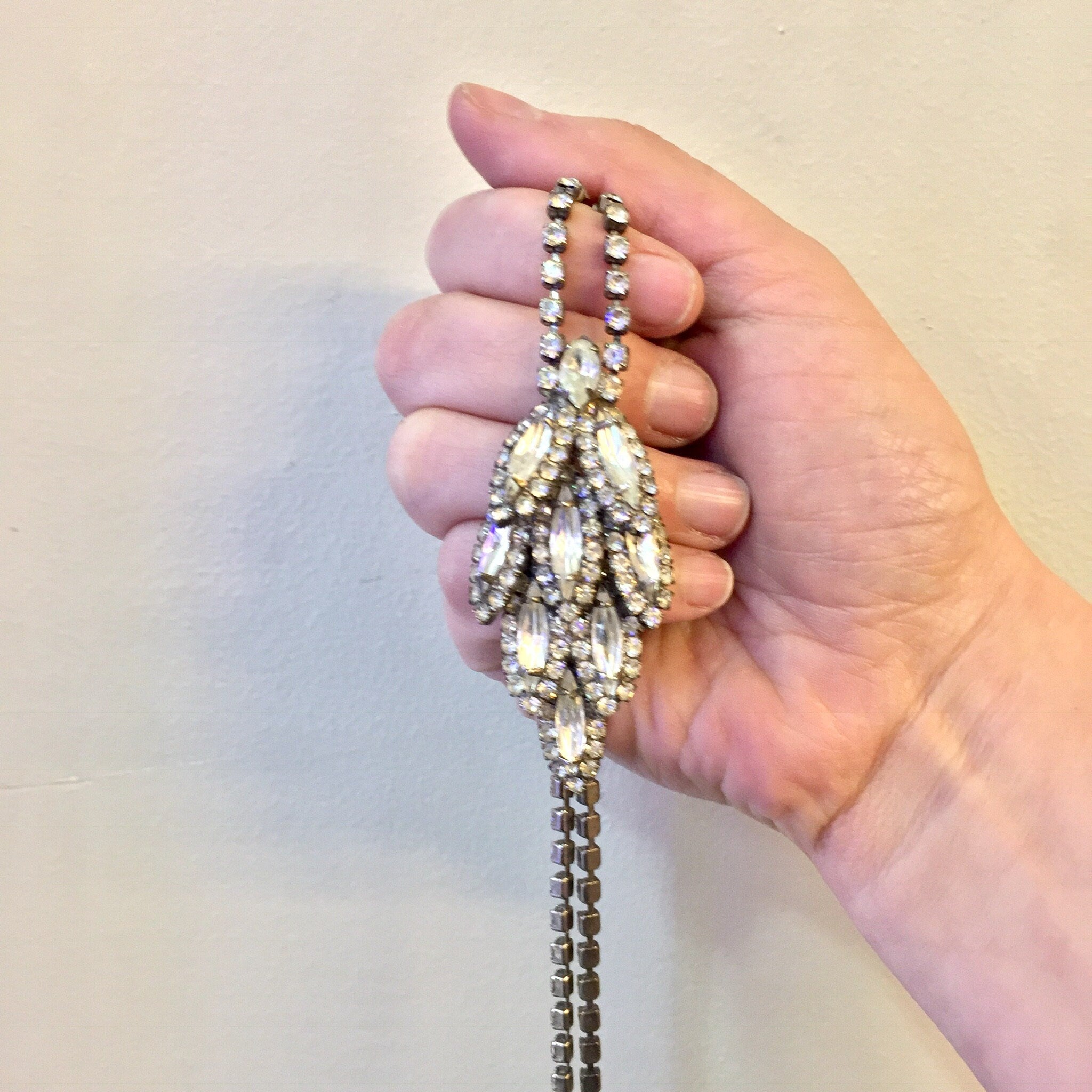 Vintage Silver Necklace, Silver Tone Necklace, Rhinestone Necklace, Rhinestone Jewelry, Statement Necklace, Beaded Jewelry, Vintage Jewelry