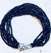 Kenneth Jay Lane, KJL Choker, KJL For Avon, Panther Necklace, Rhinestones, Multistranded Necklace, Beaded Necklace, Torsade Necklace, Black