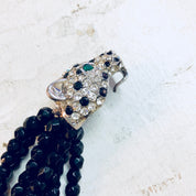 Kenneth Jay Lane, KJL Choker, KJL For Avon, Panther Necklace, Rhinestones, Multistranded Necklace, Beaded Necklace, Torsade Necklace, Black