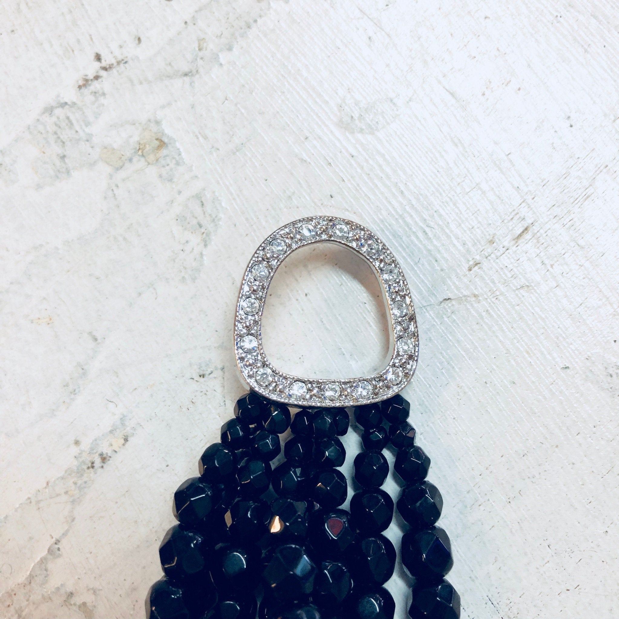 Kenneth Jay Lane, KJL Choker, KJL For Avon, Panther Necklace, Rhinestones, Multistranded Necklace, Beaded Necklace, Torsade Necklace, Black