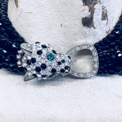 Kenneth Jay Lane, KJL Choker, KJL For Avon, Panther Necklace, Rhinestones, Multistranded Necklace, Beaded Necklace, Torsade Necklace, Black