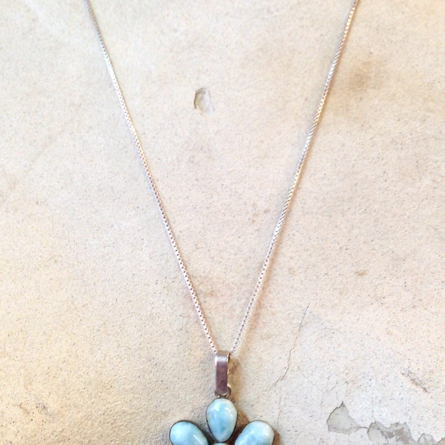 Vintage Pendant, Sterling Silver, Larimar Pendant, Larimar Jewelry, Light Blue, White, Flower Pendant, Flower, Larimar, Vintage Jewelry