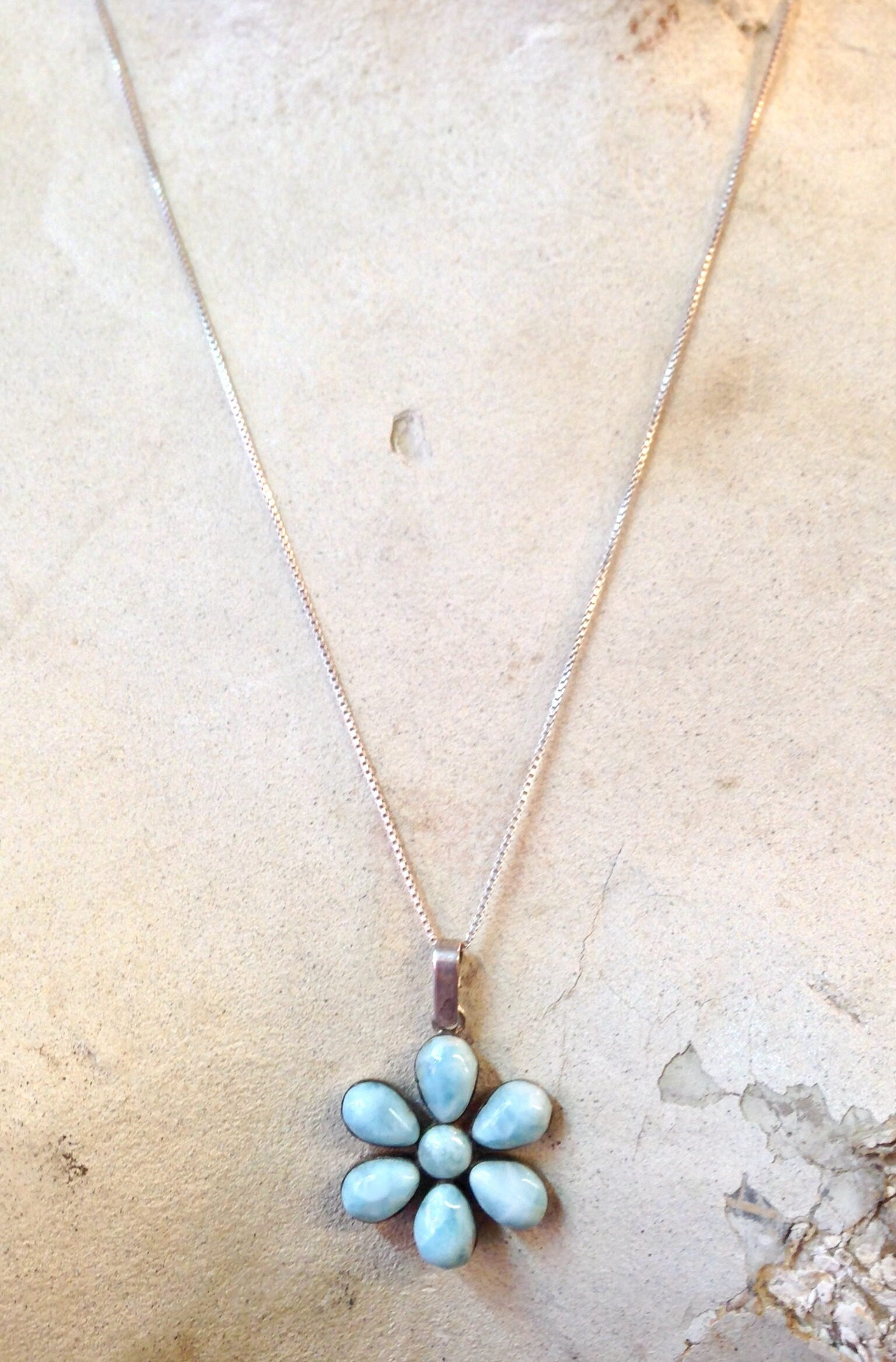 Vintage Pendant, Sterling Silver, Larimar Pendant, Larimar Jewelry, Light Blue, White, Flower Pendant, Flower, Larimar, Vintage Jewelry