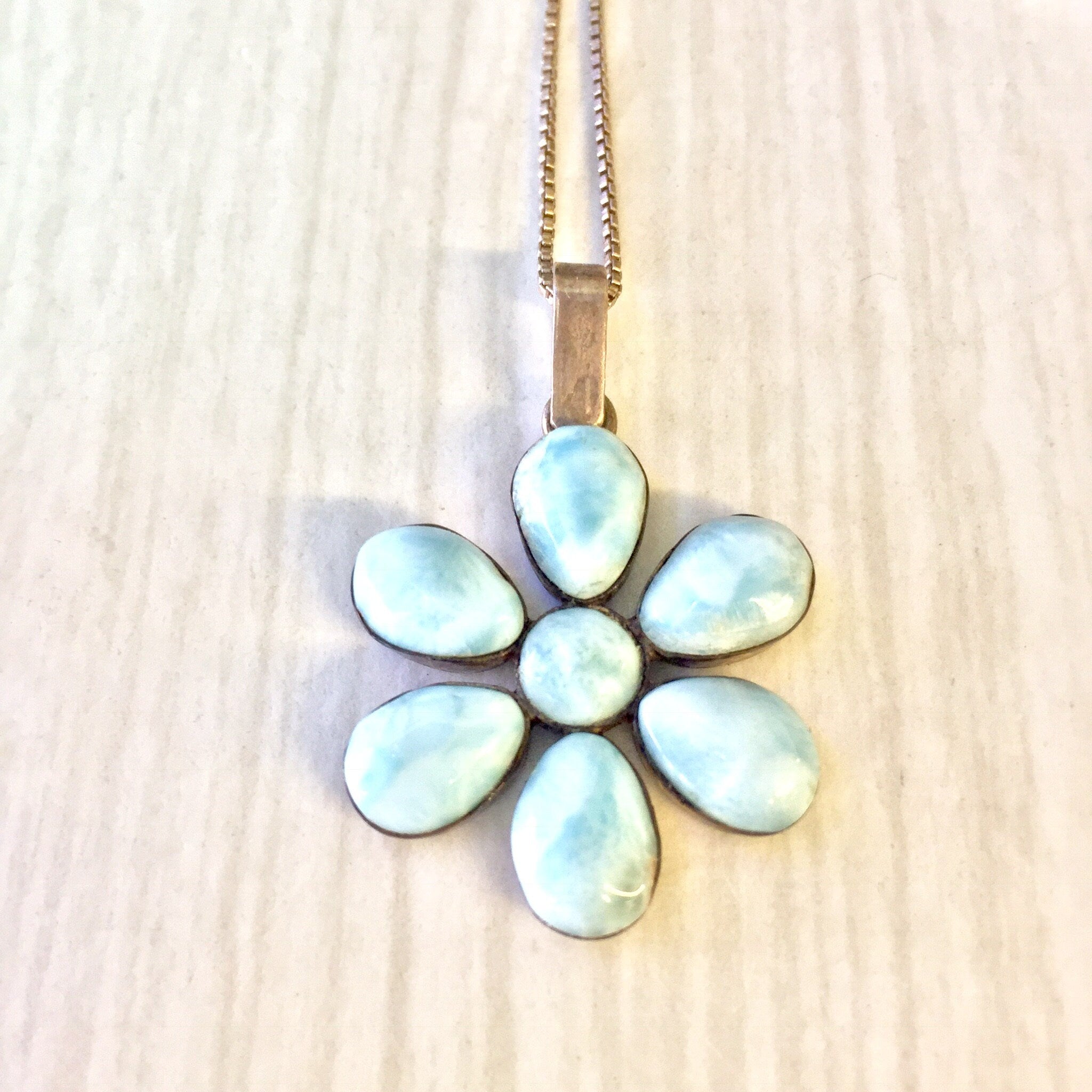 Vintage Pendant, Sterling Silver, Larimar Pendant, Larimar Jewelry, Light Blue, White, Flower Pendant, Flower, Larimar, Vintage Jewelry