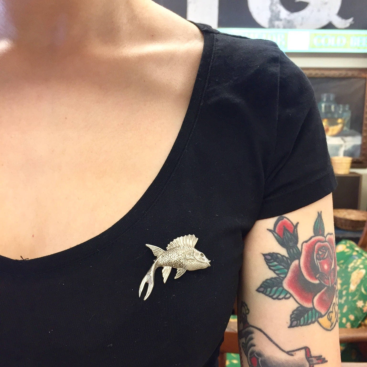 Vintage Silver Brooch, Fish Brooch, Sterling Silver, Vintage Jewelry, Fish Jewelry, Vintage Pin, Fish, Animal Jewelry, Aquatic, Gift for Mom