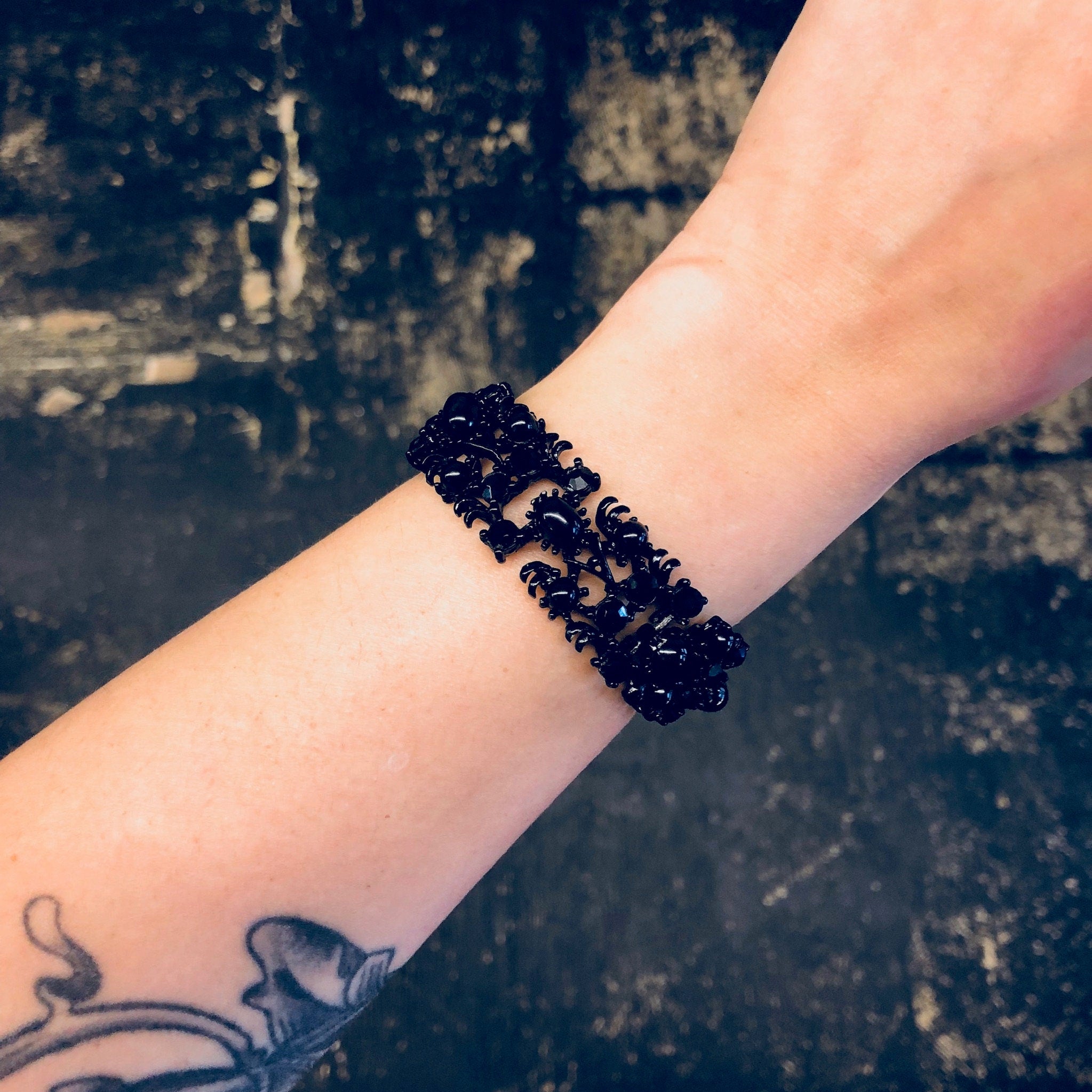 Vintage Bracelet, Weiss Bracelet, Beaded Bracelet, Rhinestone Jewelry, Black Bracelet, Weiss Jewelry, Designer Jewelry, Vintage Jewelry