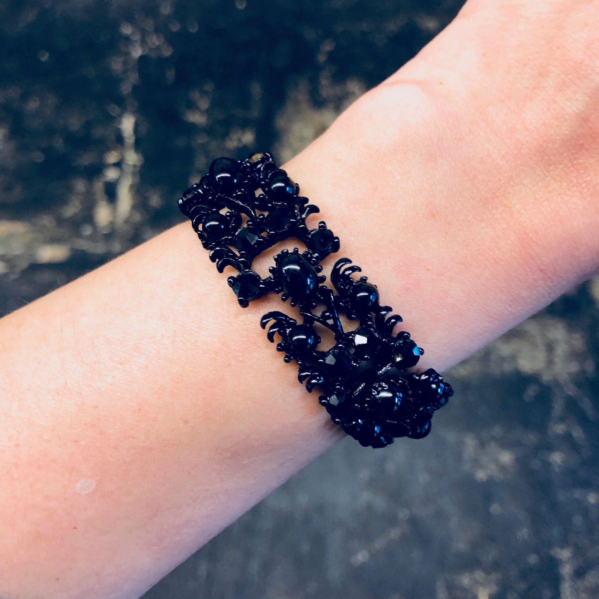 Vintage Bracelet, Weiss Bracelet, Beaded Bracelet, Rhinestone Jewelry, Black Bracelet, Weiss Jewelry, Designer Jewelry, Vintage Jewelry