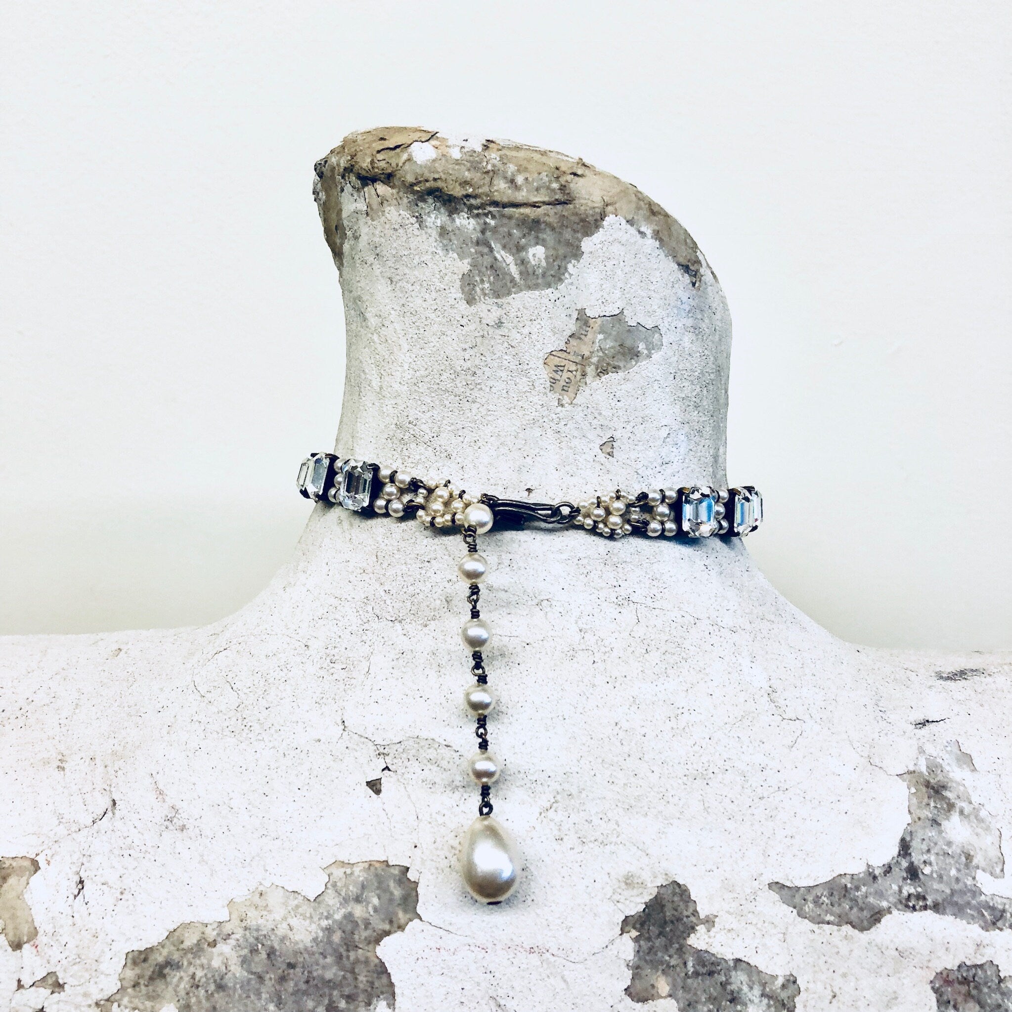 Vintage Choker, Rhinestone Choker, Vintage Jewelry, Pearls, Vintage Necklace, Choker, Small Choker, Small Necklace, Wedding Jewelry, Bride