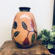 Vintage Pottery, Vintage Vase, Vintage Home Decor, Birds, Leaves, Branches, Hand Painted, Centerpiece, Handmade Vase, Rustic Decor,Lovebirds