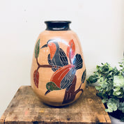 Vintage Pottery, Vintage Vase, Vintage Home Decor, Birds, Leaves, Branches, Hand Painted, Centerpiece, Handmade Vase, Rustic Decor,Lovebirds