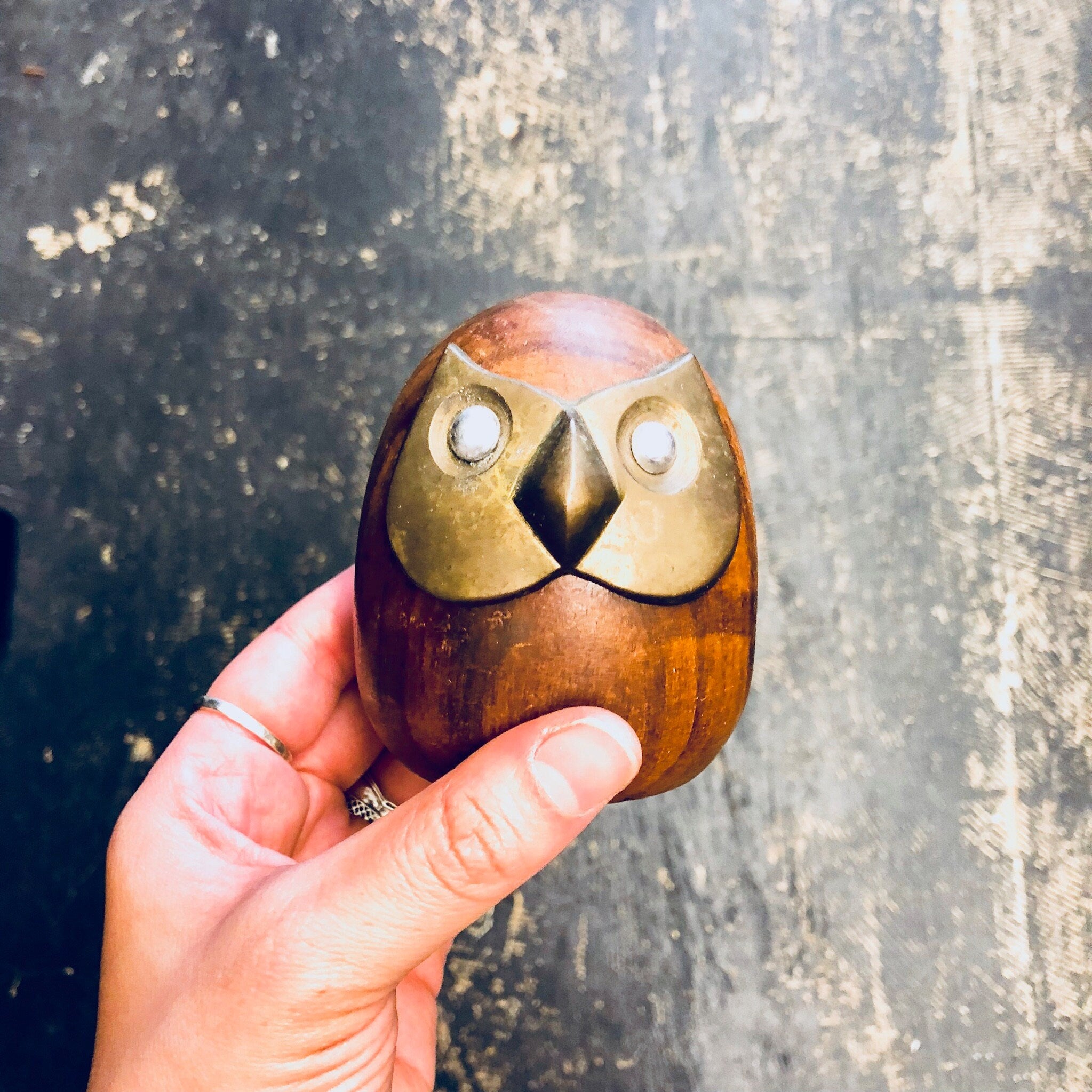 Wooden Owl, Brass Owl, Wood and Brass, Paperweight, Vintage Home Decor, Vintage Figurine, Animal Figurine, Animal Decor, Owl, Bird, Trinket