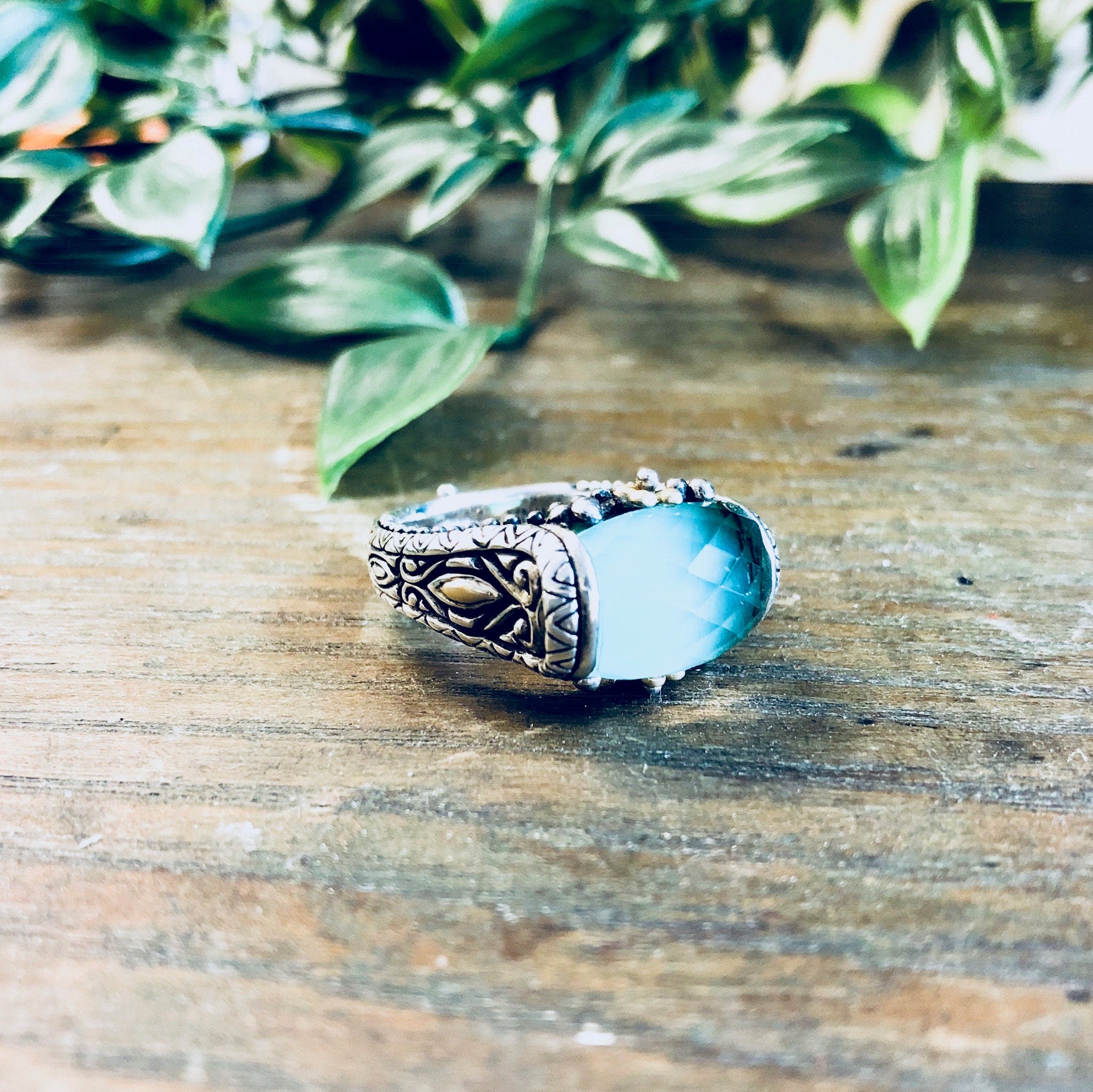 Vintage Silver Ring, Barbara Bixby, 18K Gold, Designer Jewelry, Sterling Silver, Green Stone, Aquamarine, Vintage Jewelry, Gold Ring, 925