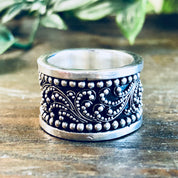 Vintage Silver Ring, Lois Hill Ring, Wide Band, Filagree Design, Eternity Ring, Sterling Silver, Vintage Jewelry, 925, Designer Jewelry,