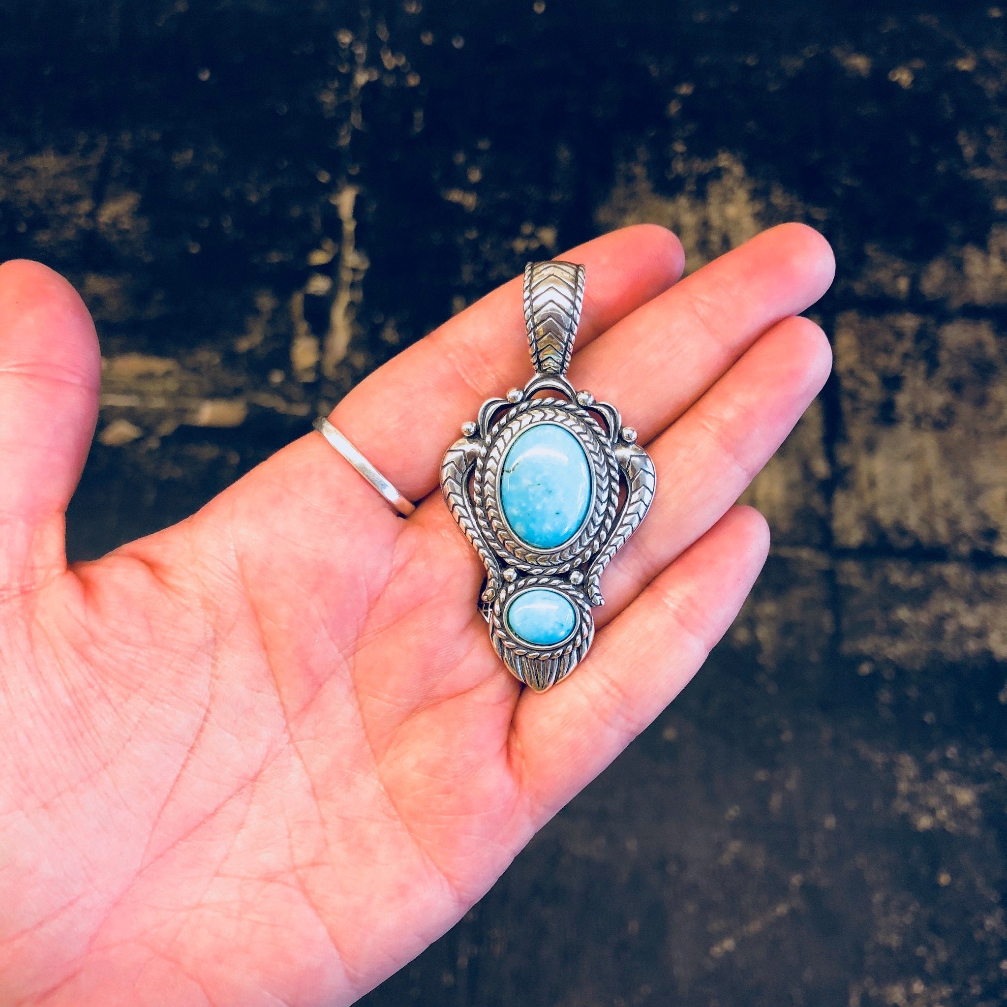 Vintage Silver Pendant, Sterling Silver, Turquoise Pendant, Southwestern, Vintage Jewelry, Vintage Necklace, Blue, Silver, Statement Jewelry