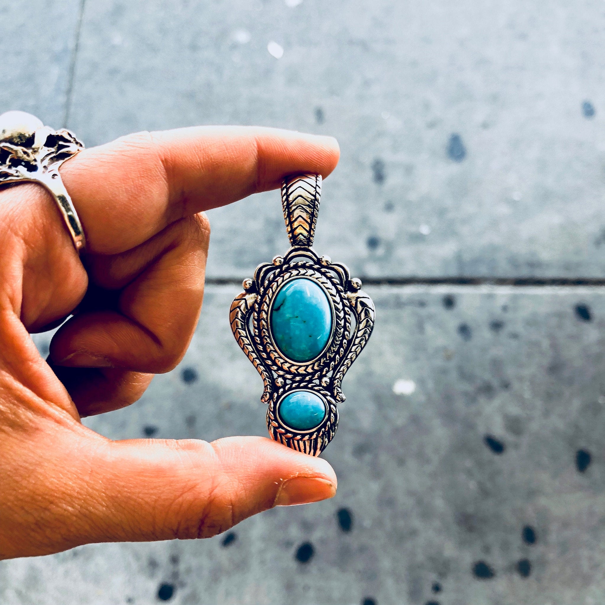 Vintage Silver Pendant, Sterling Silver, Turquoise Pendant, Southwestern, Vintage Jewelry, Vintage Necklace, Blue, Silver, Statement Jewelry