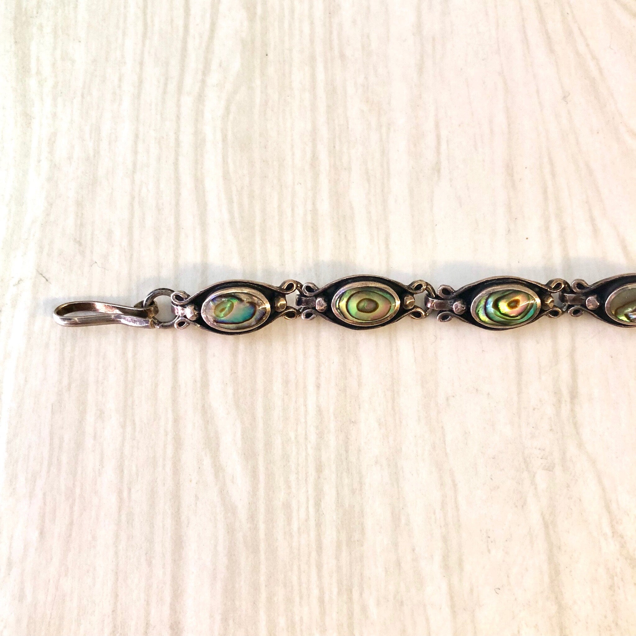 Vintage Silver Bracelet, Abalone Bracelet, Sterling Silver, Vintage Jewelry, Vintage Bracelet, Abalone Jewelry, Link Bracelet, Shell Jewelry