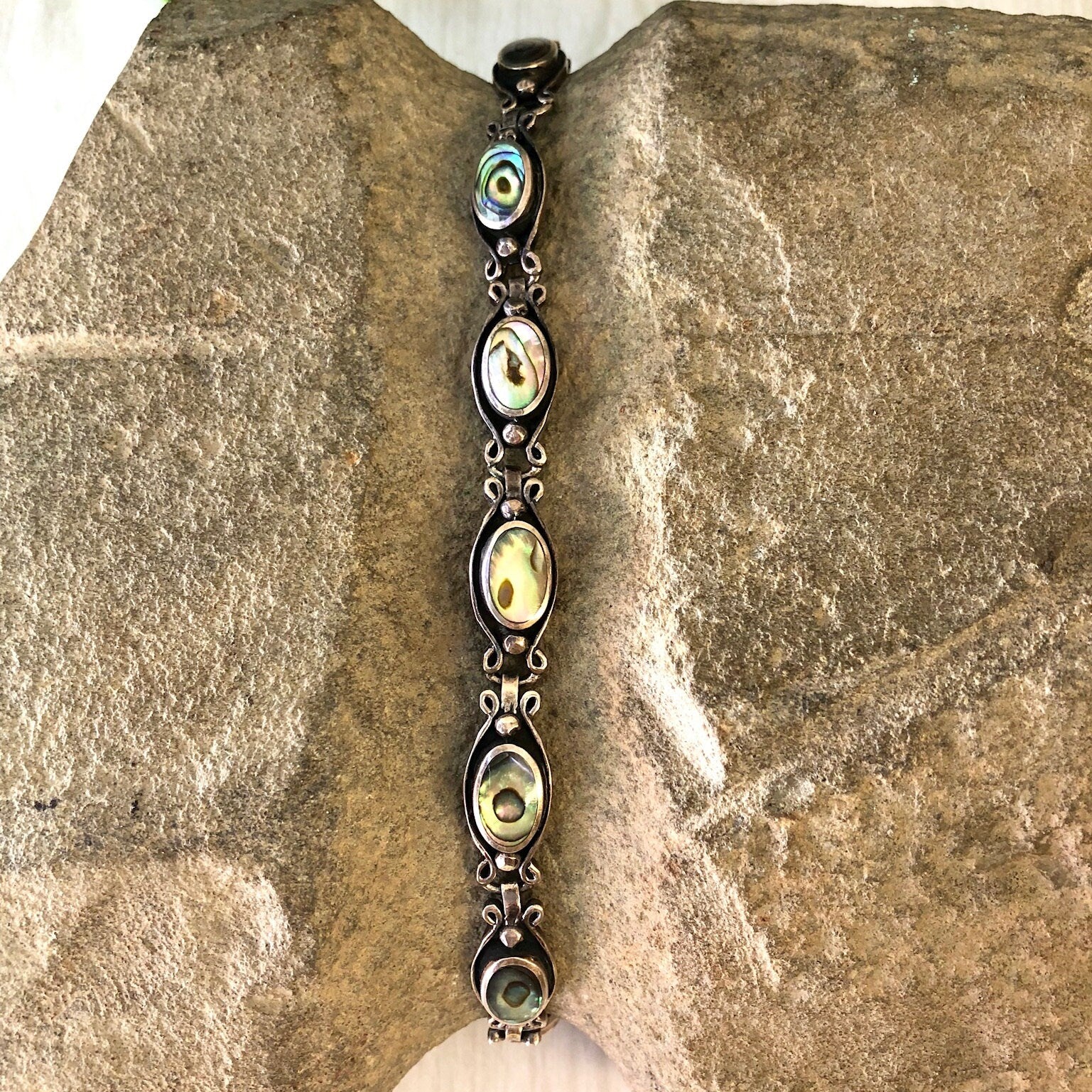 Vintage Silver Bracelet, Abalone Bracelet, Sterling Silver, Vintage Jewelry, Vintage Bracelet, Abalone Jewelry, Link Bracelet, Shell Jewelry