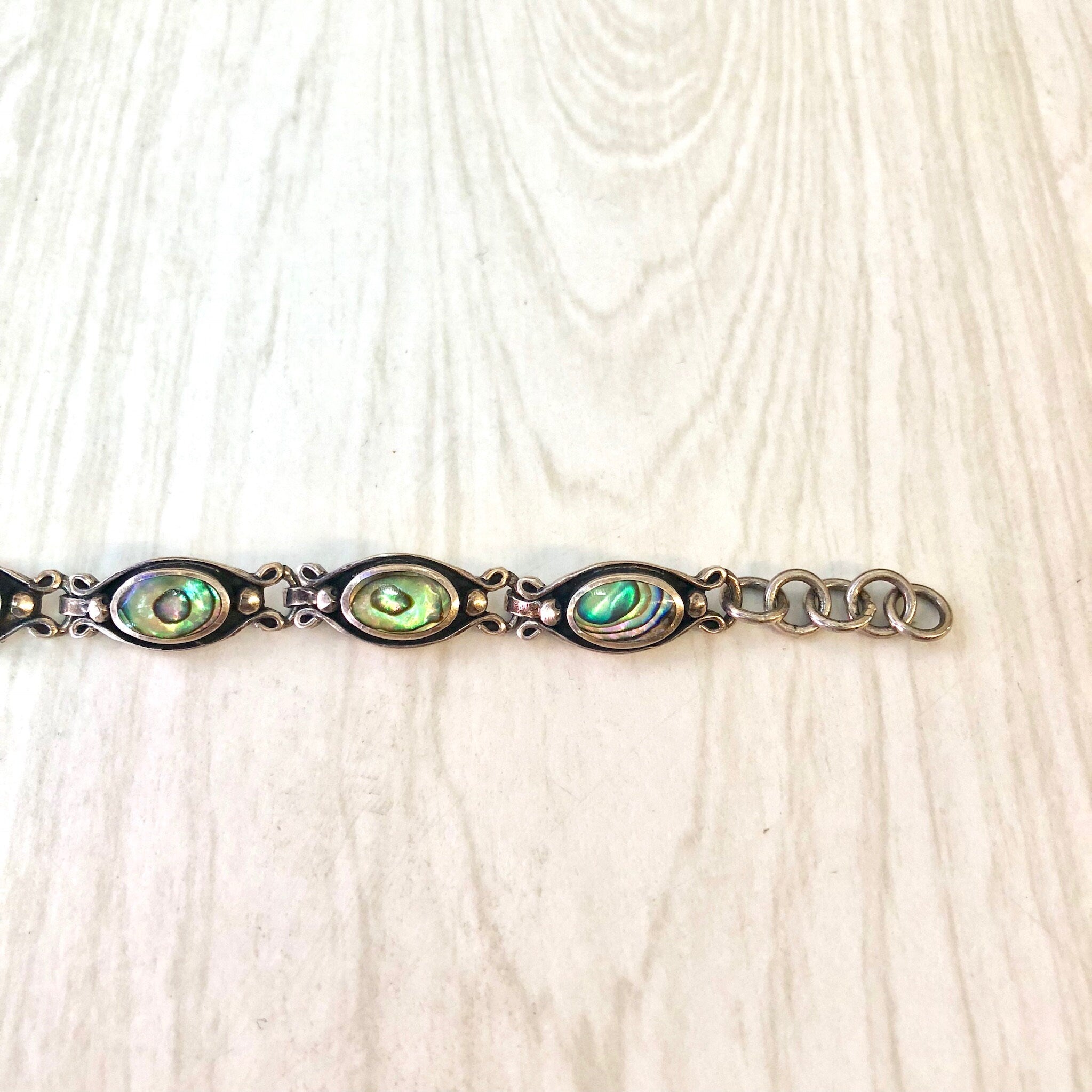 Vintage Silver Bracelet, Abalone Bracelet, Sterling Silver, Vintage Jewelry, Vintage Bracelet, Abalone Jewelry, Link Bracelet, Shell Jewelry