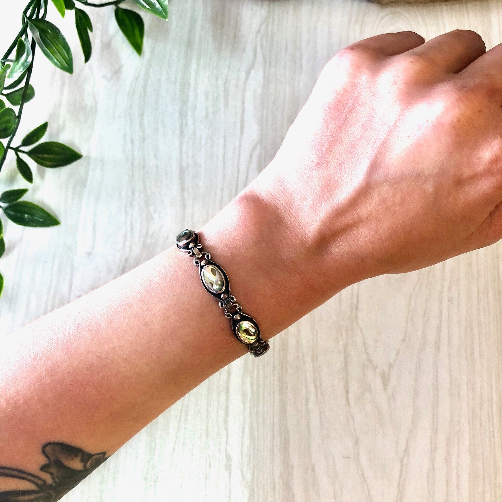 Vintage Silver Bracelet, Abalone Bracelet, Sterling Silver, Vintage Jewelry, Vintage Bracelet, Abalone Jewelry, Link Bracelet, Shell Jewelry