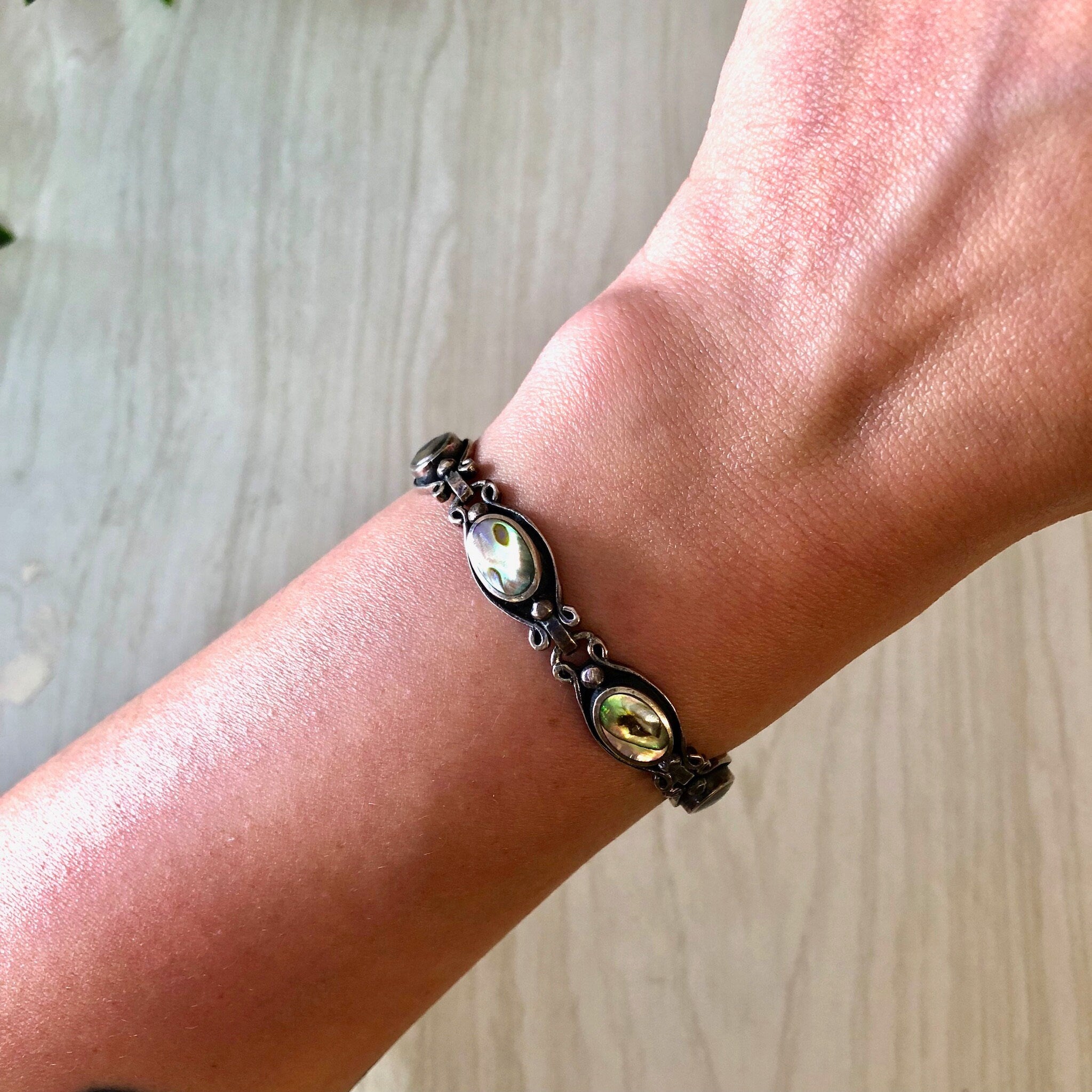 Vintage Silver Bracelet, Abalone Bracelet, Sterling Silver, Vintage Jewelry, Vintage Bracelet, Abalone Jewelry, Link Bracelet, Shell Jewelry