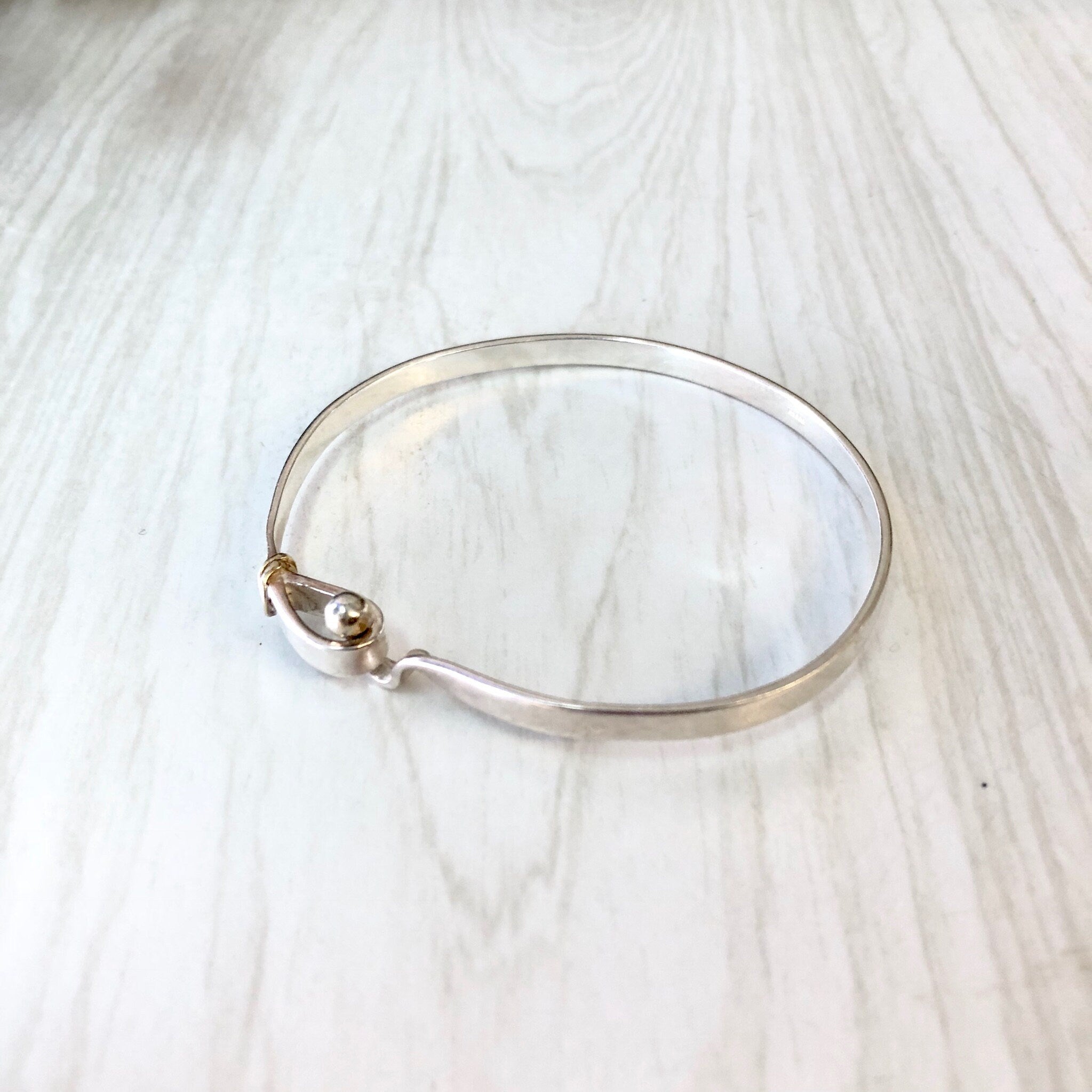 Vintage Silver Bracelet, Bangle Bracelet, Sterling Silver, Vintage Jewelry, Simple Bracelet, Hook Bracelet, Gift for Mom, Mothers Day Gift