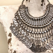 Vintage Necklace, Ottoman Empire Coin, Coin Jewlery, Statement Necklace, Vintage Jewelry, Silver Tone Necklace, Nickel Jewelry, Collar, Bib