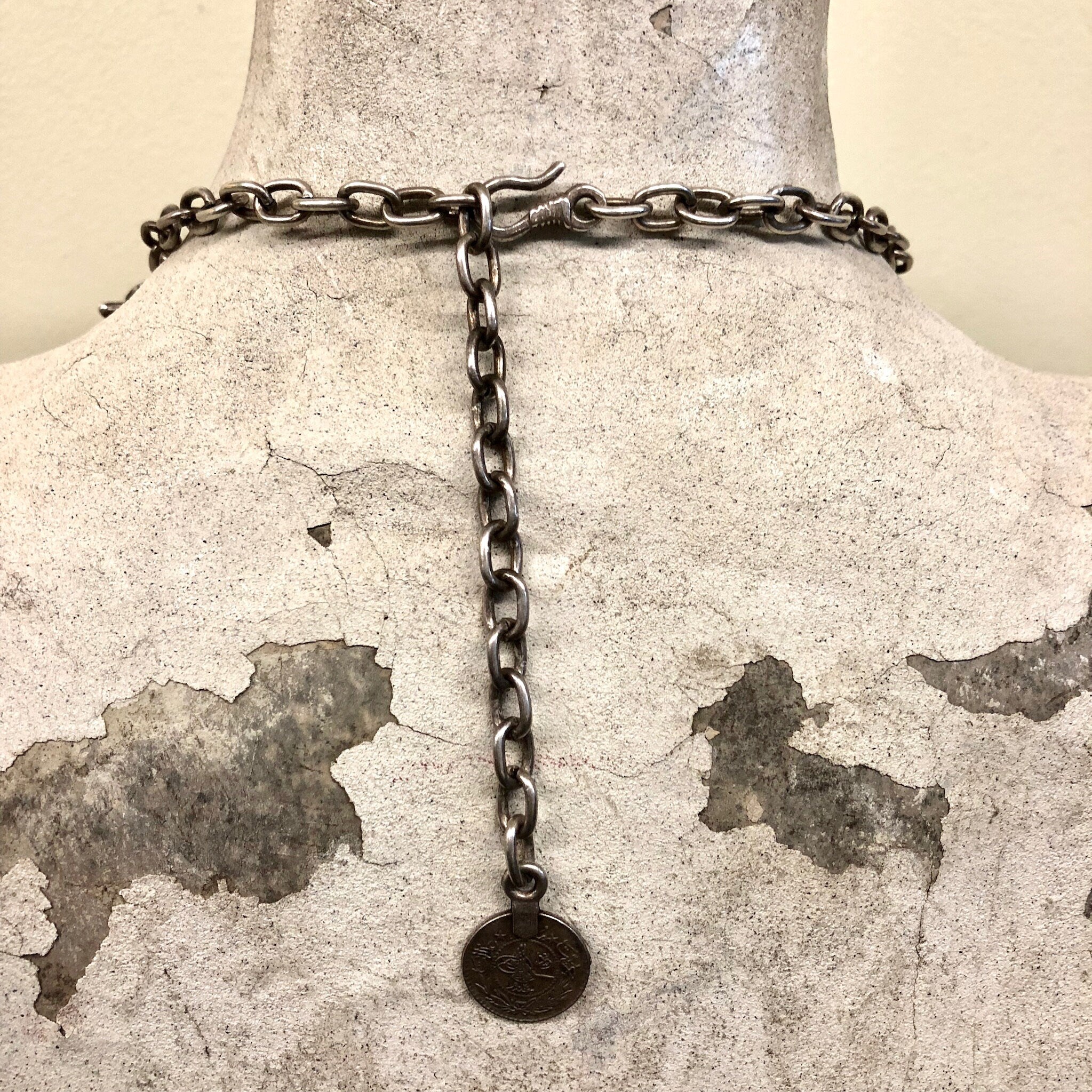 Vintage Necklace, Ottoman Empire Coin, Coin Jewlery, Statement Necklace, Vintage Jewelry, Silver Tone Necklace, Nickel Jewelry, Collar, Bib