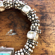 Vintage Silver Bracelet, Turquoise Bracelet, Beaded Bracelet, Statement Jewelry, Sterling Silver, Vintage Jewelry, Blue Turquoise, Green