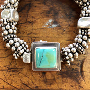 Vintage Silver Bracelet, Turquoise Bracelet, Beaded Bracelet, Statement Jewelry, Sterling Silver, Vintage Jewelry, Blue Turquoise, Green