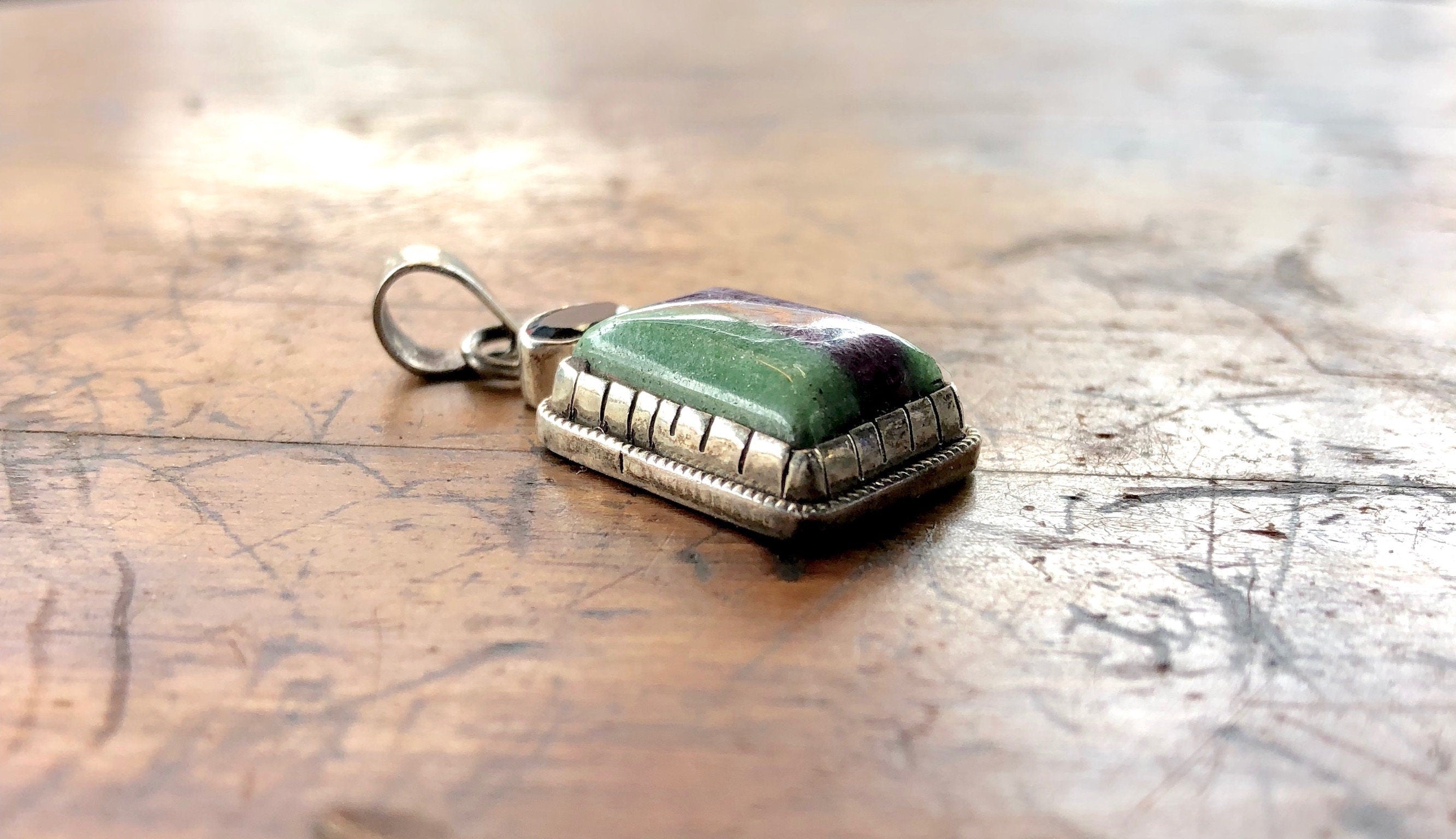 Vintage Silver Pendant, Sterling Silver, Vintage Jewelry, Green, Purple, Natural Stone, Red Gemstone, Garnet Jewelry, Vintage Necklace