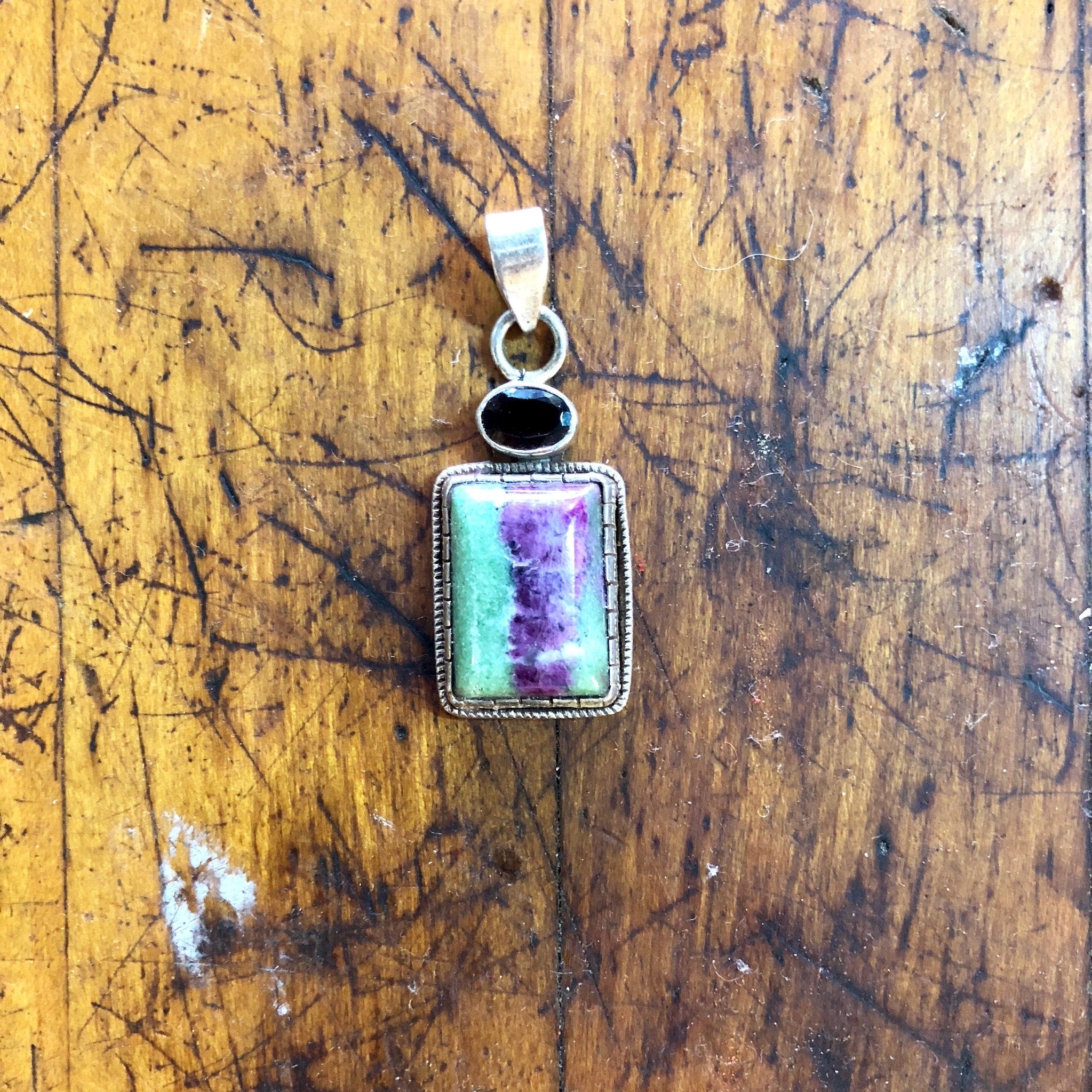 Vintage Silver Pendant, Sterling Silver, Vintage Jewelry, Green, Purple, Natural Stone, Red Gemstone, Garnet Jewelry, Vintage Necklace