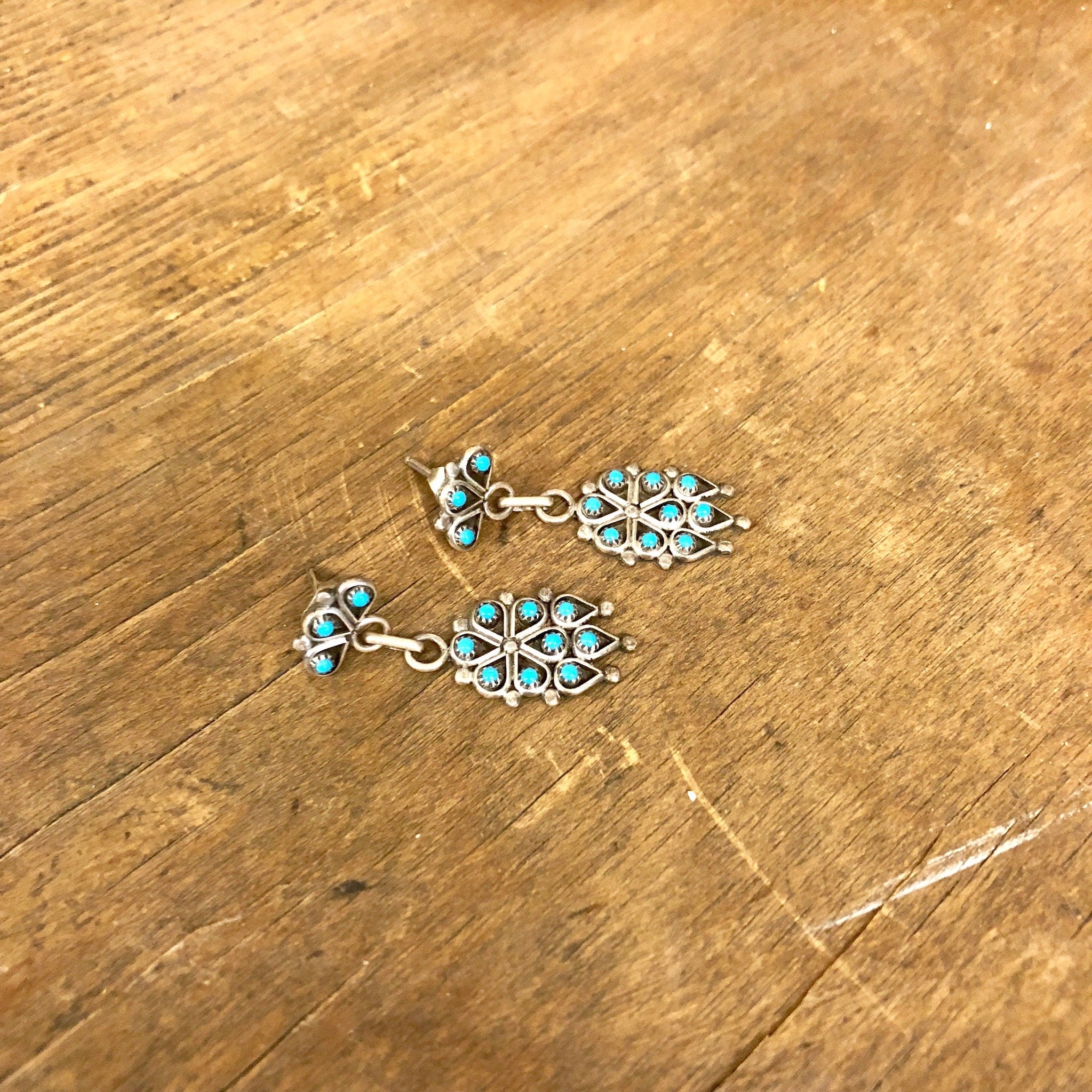 Vintage Silver Earrings, Sterling Silver, Turquoise Earrings, Turquoise Jewelry, Vintage Jewelry, Dangle Earrings, Beaded Earrings, Blue