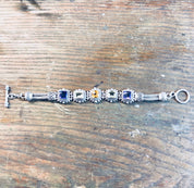 Suarti BA Bracelet, Sterling Silver, Gemstone Bracelet, Vintage Jewelry, Amethyst, Peridot, Citrine, Purple, Green, Yellow, Link Bracelet,