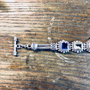 Suarti BA Bracelet, Sterling Silver, Gemstone Bracelet, Vintage Jewelry, Amethyst, Peridot, Citrine, Purple, Green, Yellow, Link Bracelet,