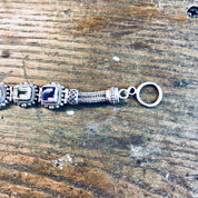 Suarti BA Bracelet, Sterling Silver, Gemstone Bracelet, Vintage Jewelry, Amethyst, Peridot, Citrine, Purple, Green, Yellow, Link Bracelet,