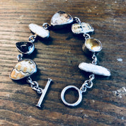 Echo of The Dreamer Bracelet, Sterling Silver, Toggle Bracelet, Vintage Jewelry, Pearl, Citrine, Natural Stones, Designer Jewelry, Rare