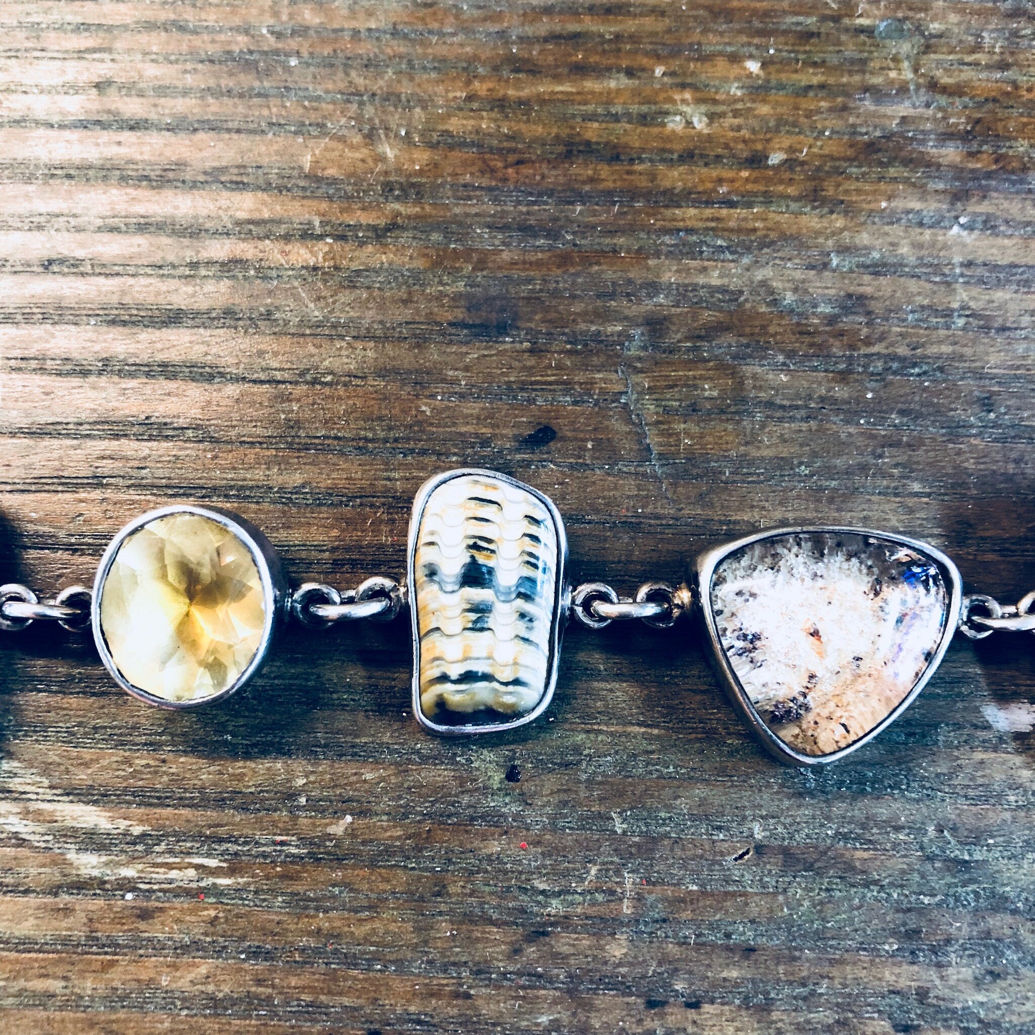 Echo of The Dreamer Bracelet, Sterling Silver, Toggle Bracelet, Vintage Jewelry, Pearl, Citrine, Natural Stones, Designer Jewelry, Rare