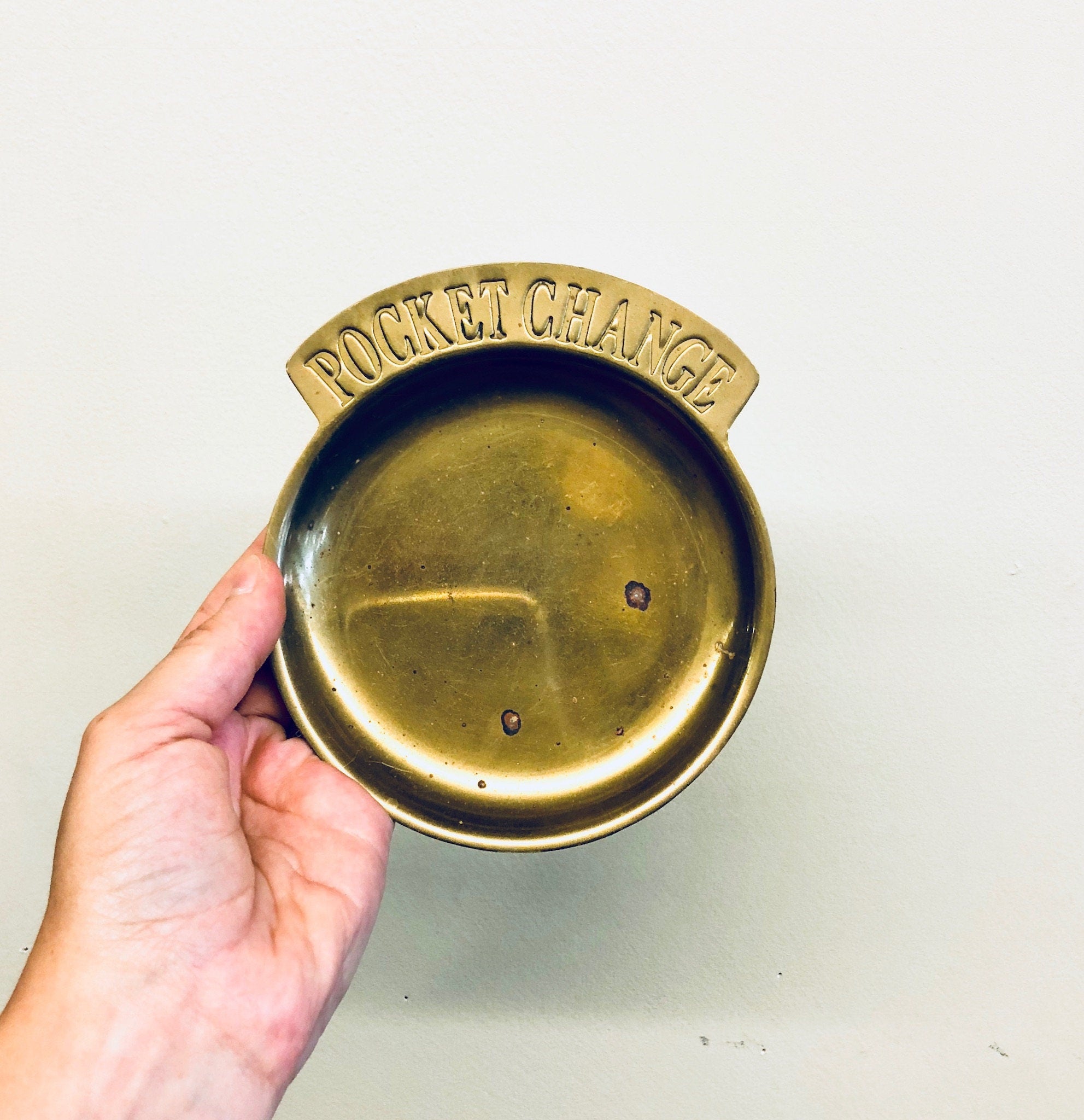 Brass Dish, Pocket Change Dish, Brass Decor, Vintage Home Decor, Catch All Dish, Jewelry Dish, Ring Dish, Solid Brass, Small Dish, Change