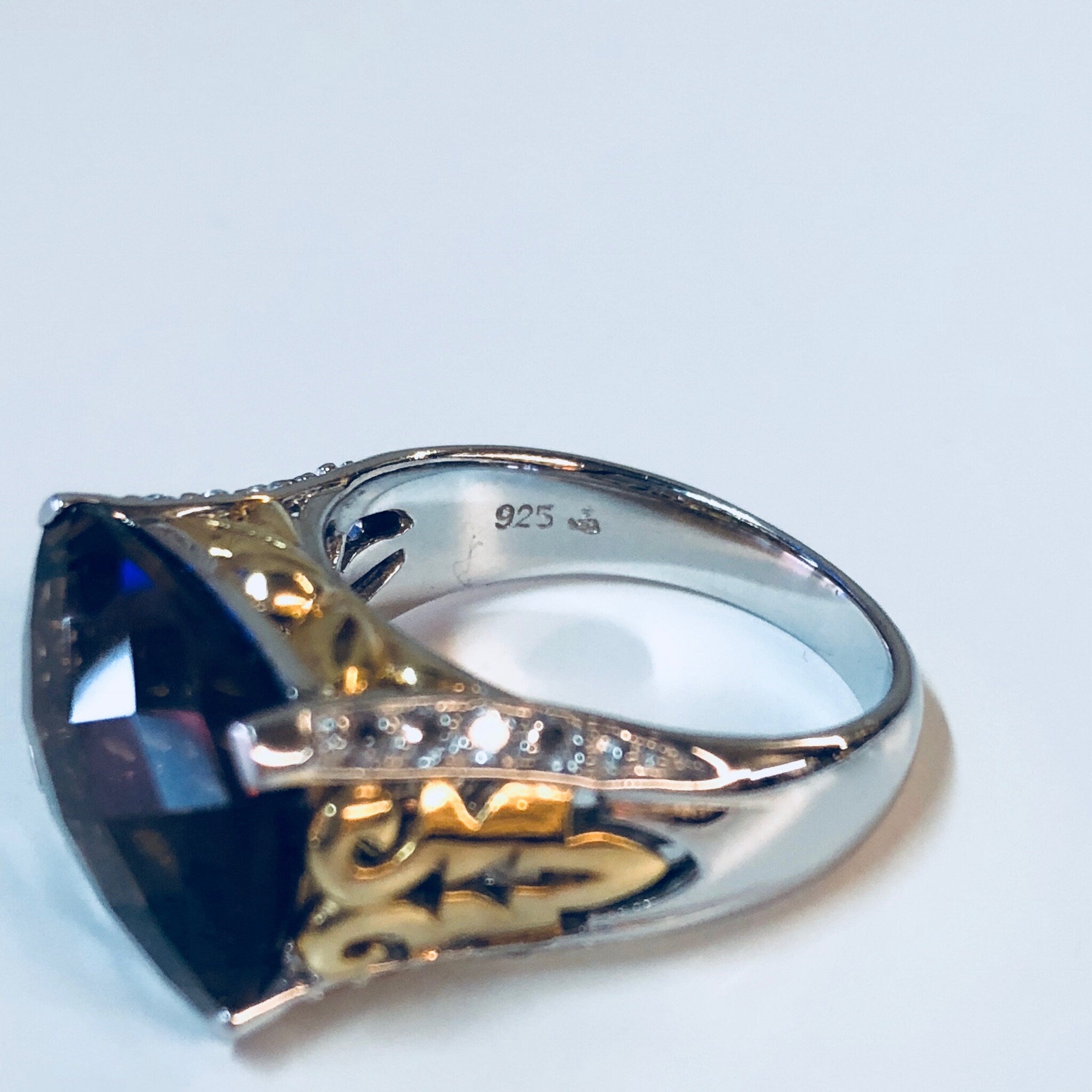 Vintage Silver Ring, Cocktail Ring, Topaz Ring, Cubic Zirconia, Sterling Silver, Vintage Jewelry, Anniversary Gift, Statement Jewelry, Gold
