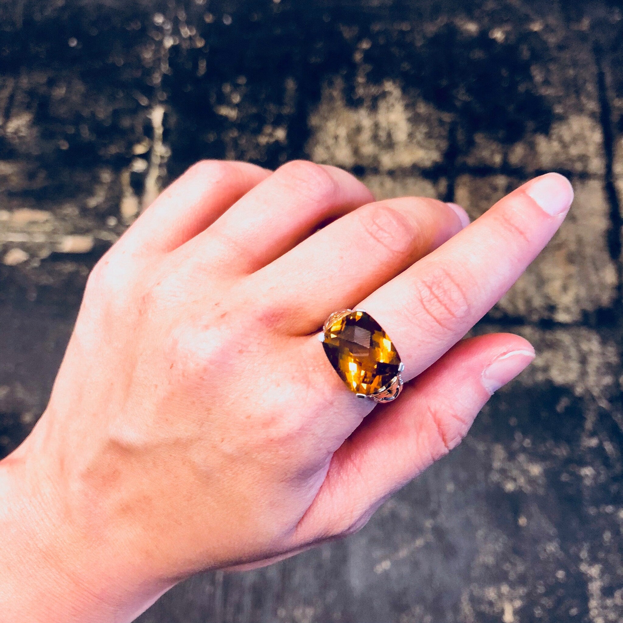 Vintage Silver Ring, Cocktail Ring, Topaz Ring, Cubic Zirconia, Sterling Silver, Vintage Jewelry, Anniversary Gift, Statement Jewelry, Gold