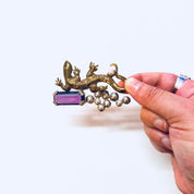 Vintage Brooch, Gold Toned Brooch, Costume Jewelry, Vintage Pin, Lizard Brooch, Purple Gemstone, Silvertone, Vintage Jewelry, VB, Statement