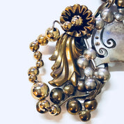 Vintage Brooch, Costume Jewelry, Vintage Pin, Modernist Jewelry, Gold Toned, Silver Toned, Lady's Face, Flower Brooch, Vintage Jewelry, Pin