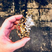 Vintage Brooch, Costume Jewelry, Vintage Pin, Modernist Jewelry, Gold Toned, Silver Toned, Lady's Face, Flower Brooch, Vintage Jewelry, Pin